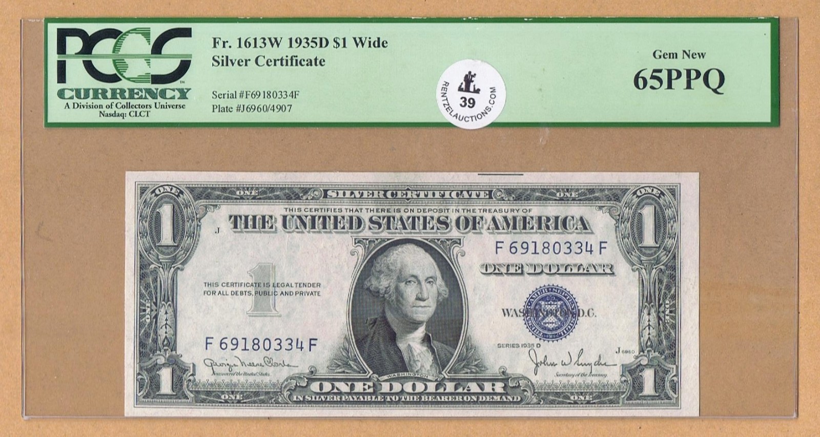 1935 D 1 Wide United States Silver Certificate | PCGS Currency Gem 65PPQ