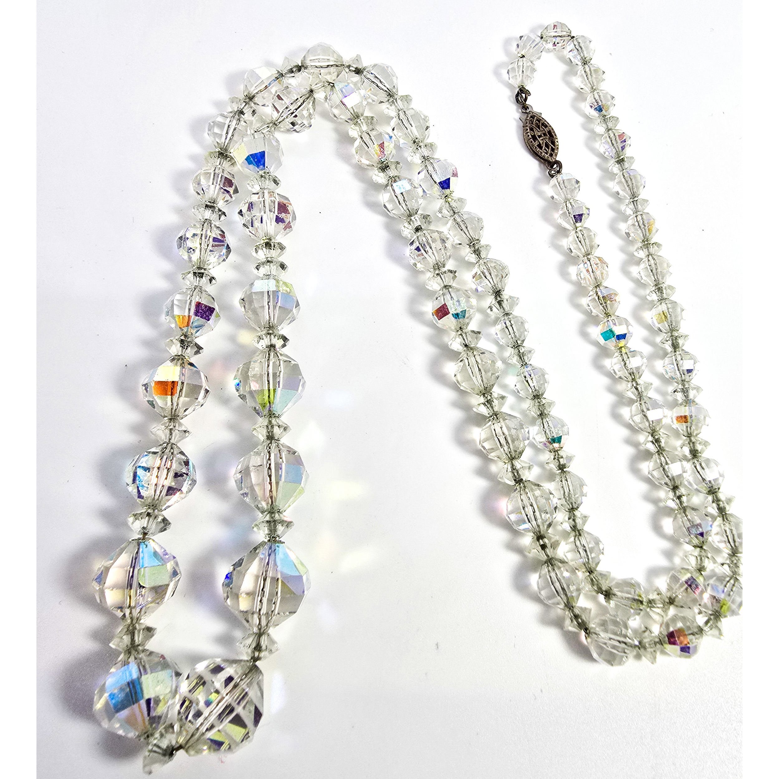 Austrian Crystal Aurora borealis lead glass sterling silver chain vintage neckl