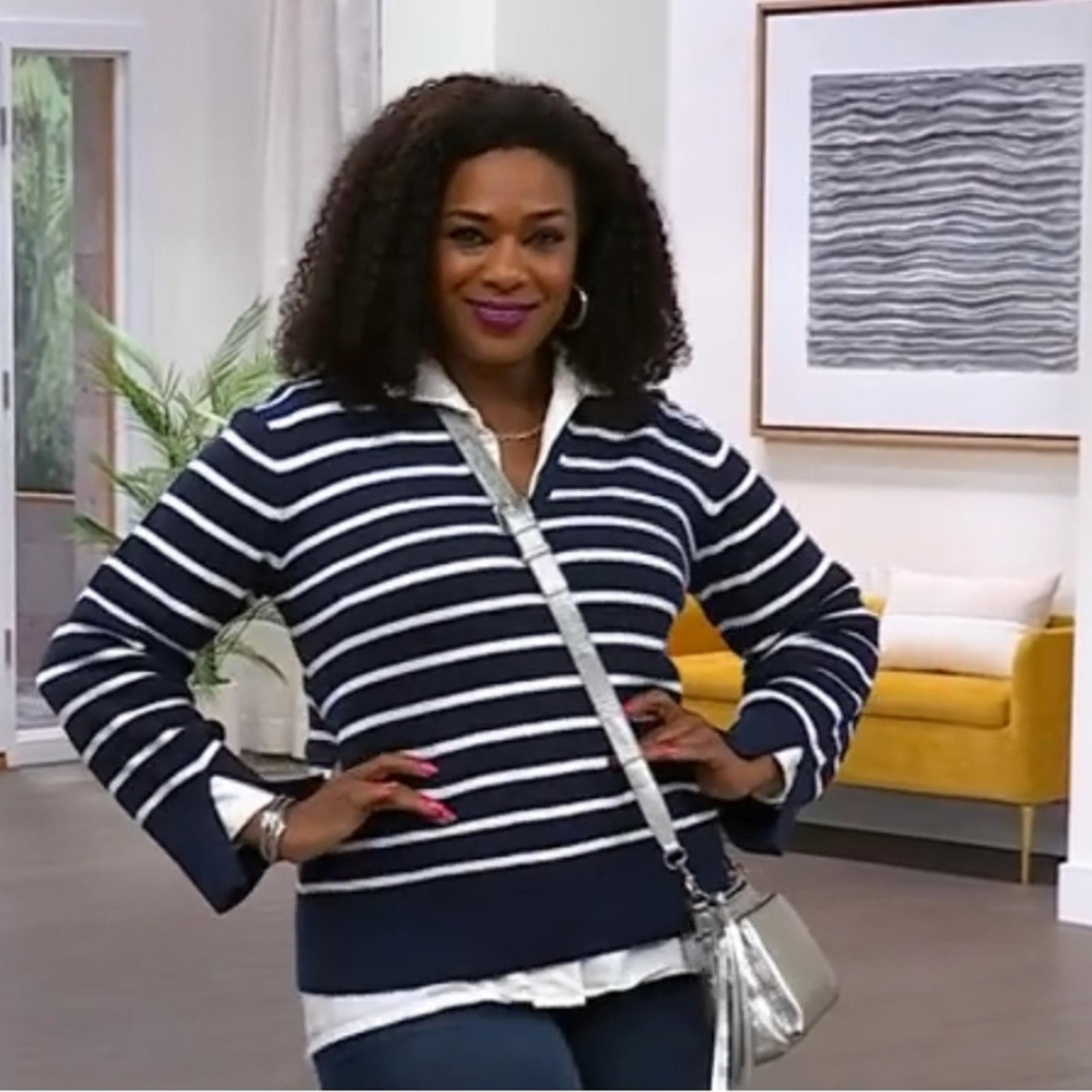 DG2 by Diane Gilman Striped Organic Cotton Collared Pullover Sweater NWT 3X