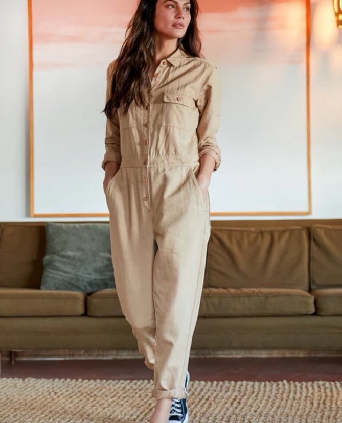 NWT Outerknown S.E.A. Jumpsuit Long Sleeve Size S Sand Tan