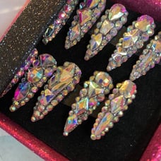 Long coffin bejeweled acrylic nails