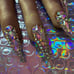 Long coffin bejeweled acrylic nails