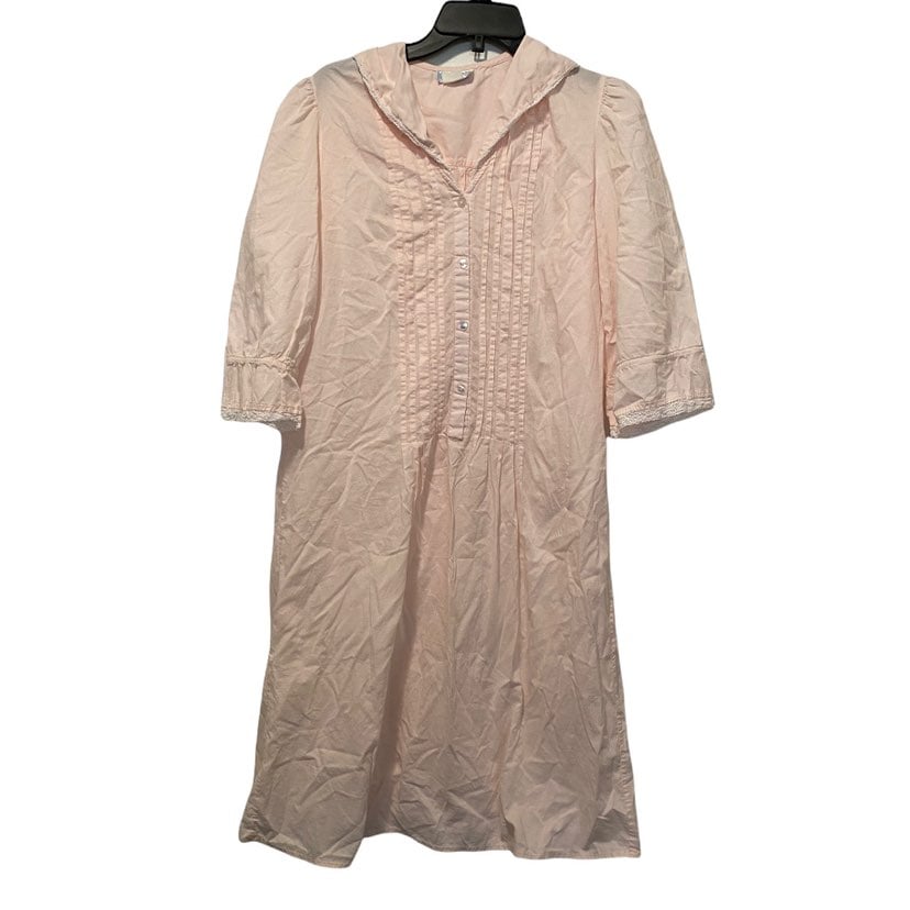 Vintage 70s EVE STILLMAN PRARIE Peignoir Pink Lacy Pintuck Nightie Night Gown