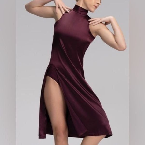 WEISSMAN Balera Elite Dance silky Charmeuse Mock Neck slip Dress D13067 Adult SA