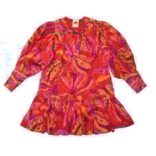 NWT FARM Rio Banana Juice Mini in Red Orange Puff Sleeve Cotton Dress S 195