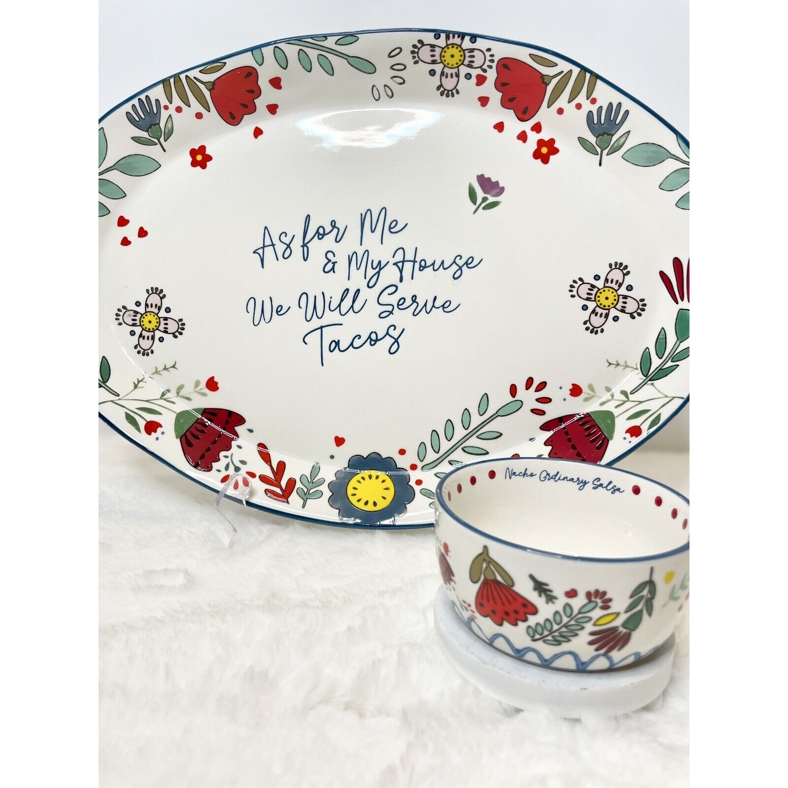 Taco Tuesday 2pc Set Bundle Ceramic Taco Platter Salsa Queso Bowl NEW
