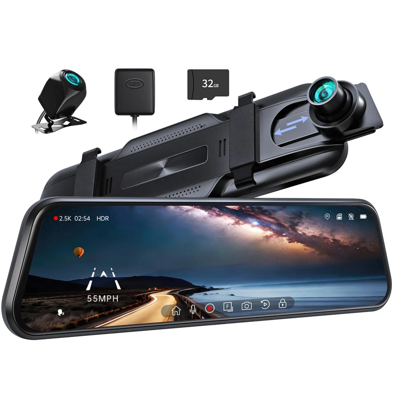 P10 2.5K Rear View Mirror Camera, 10'' Mirror Dash Cam Smart Driving Assistant