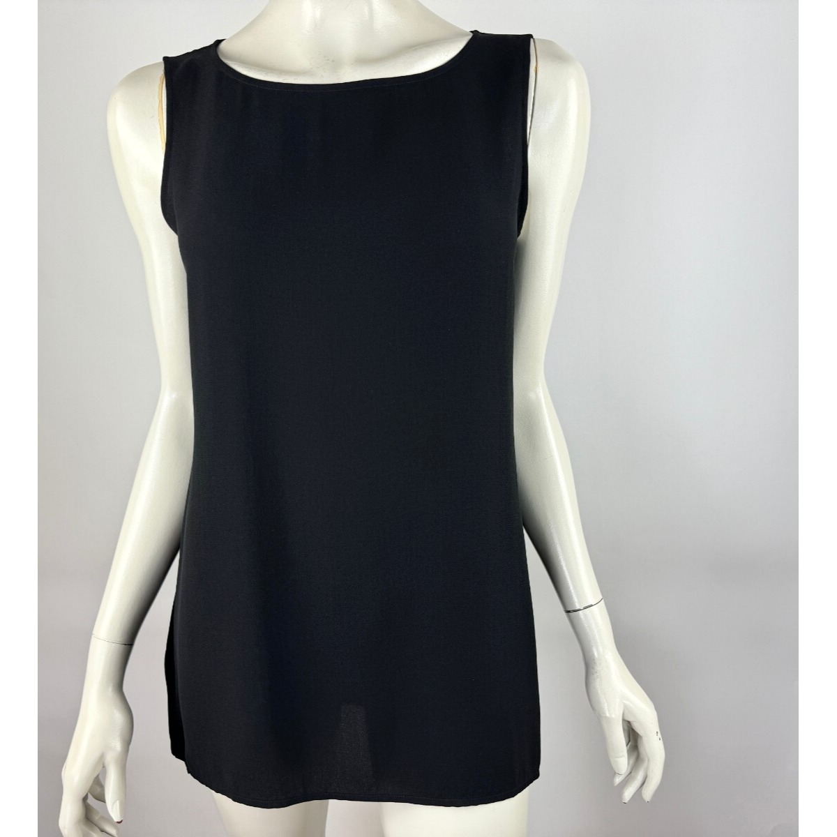 Eileen Fisher Washable Silk Tunic Top Wimen S EUC Sleeveless Round Neck Black