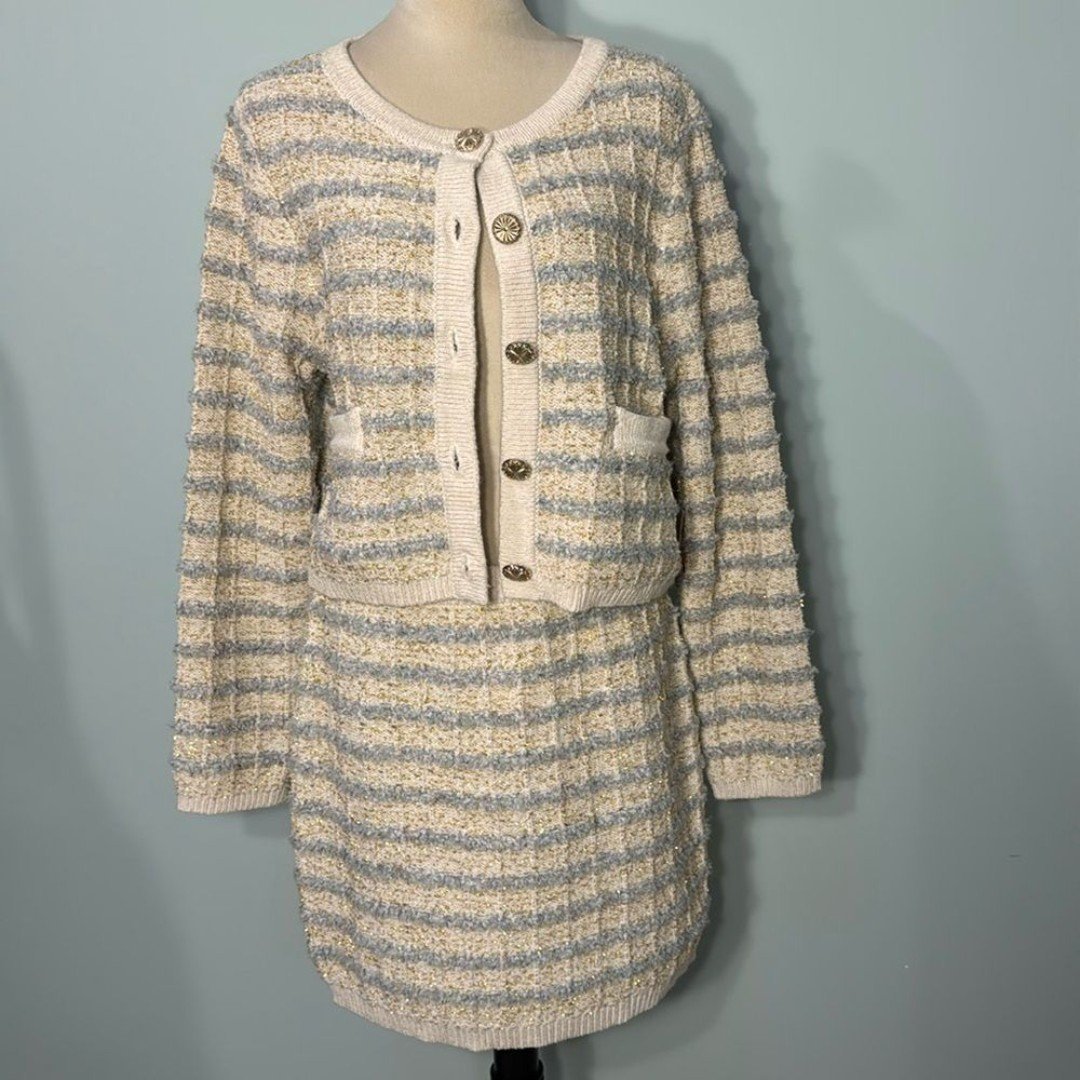 Happily Grey 2 pc NWT tweed knit sweater cardigan and skirt set Size XL