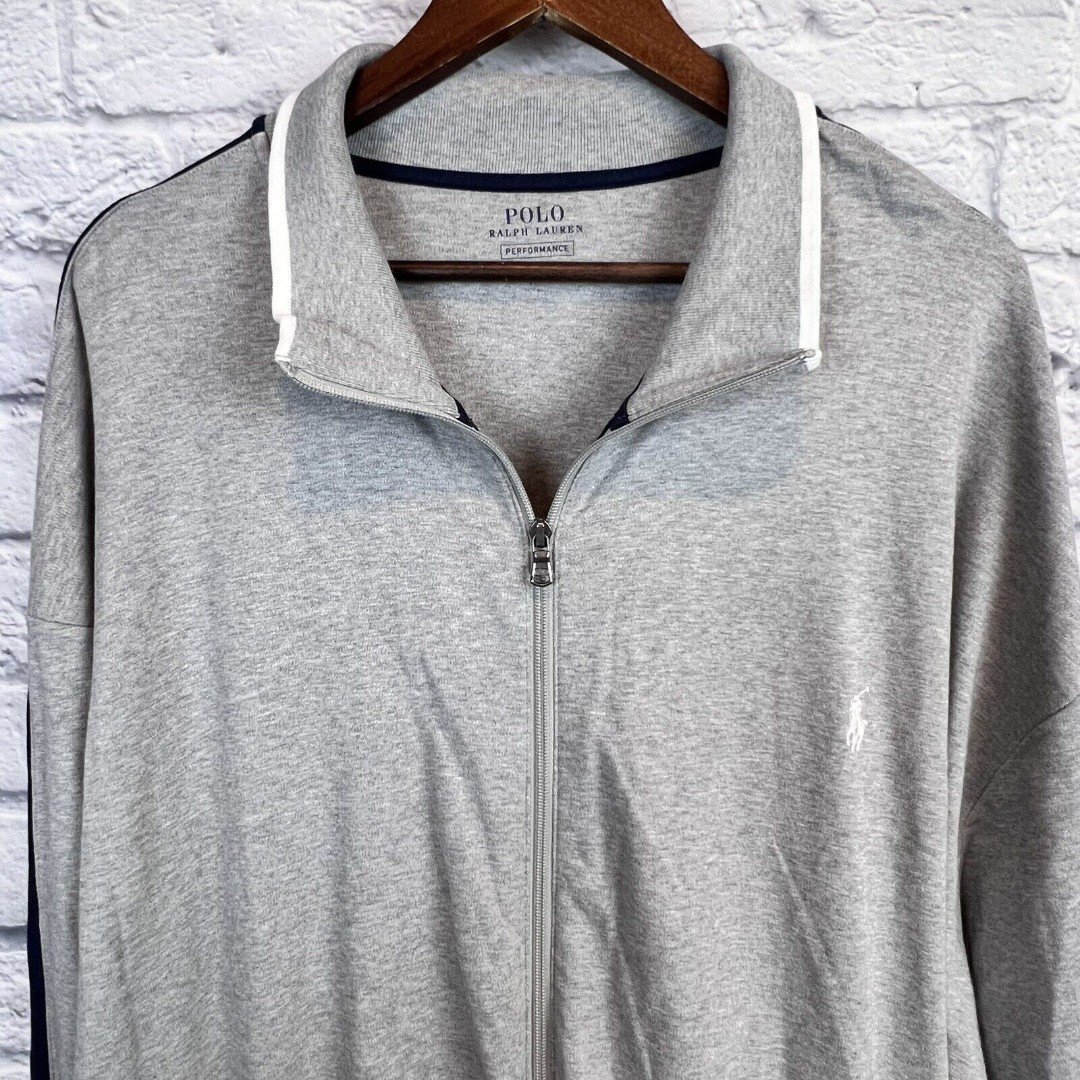 Polo Ralph Lauren Performance Men Gray Full Zip Knit Sweater Jacket Size 4XB BIG