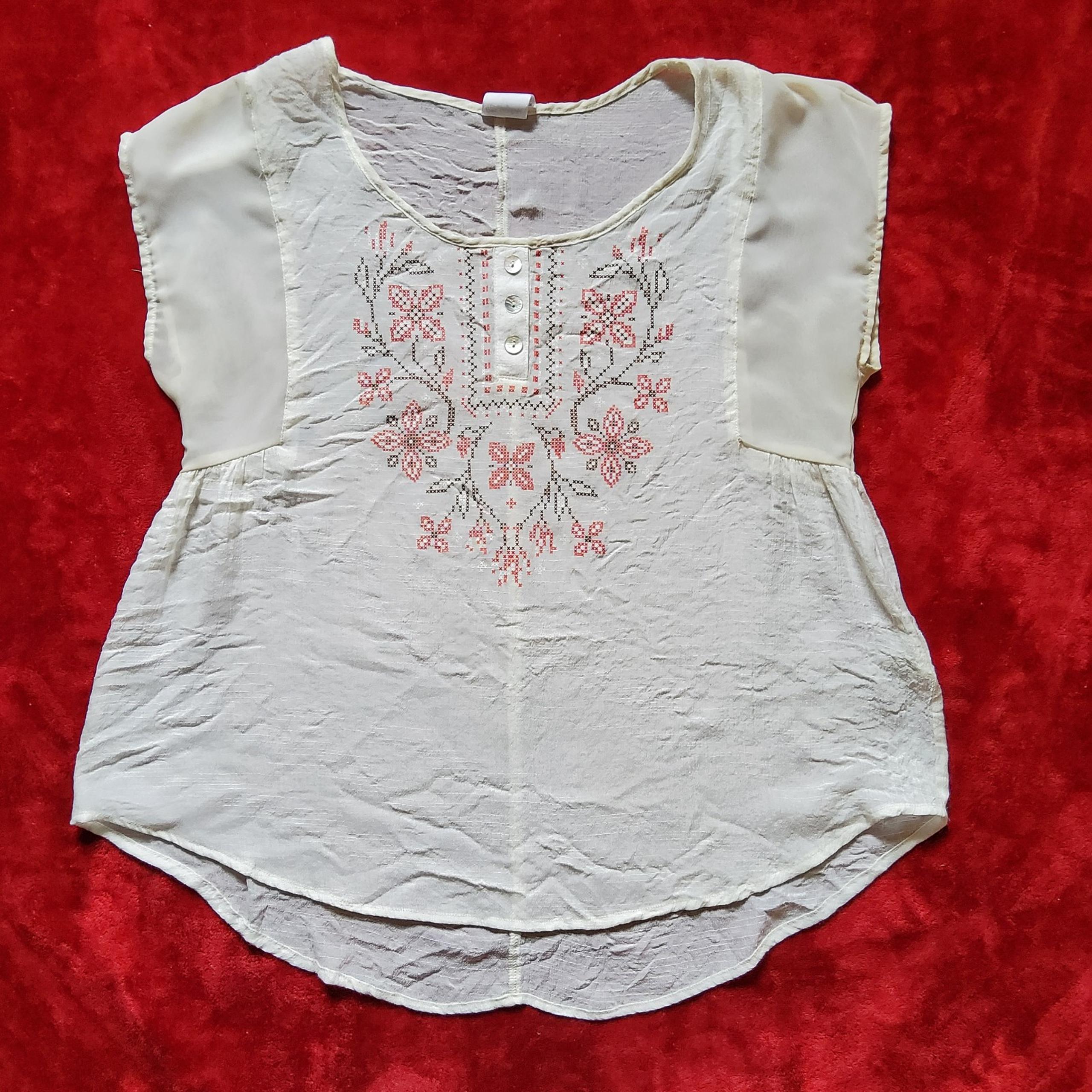 Wrangler Semi Sheer Embroidered Pullover White Western Top Women's Medium