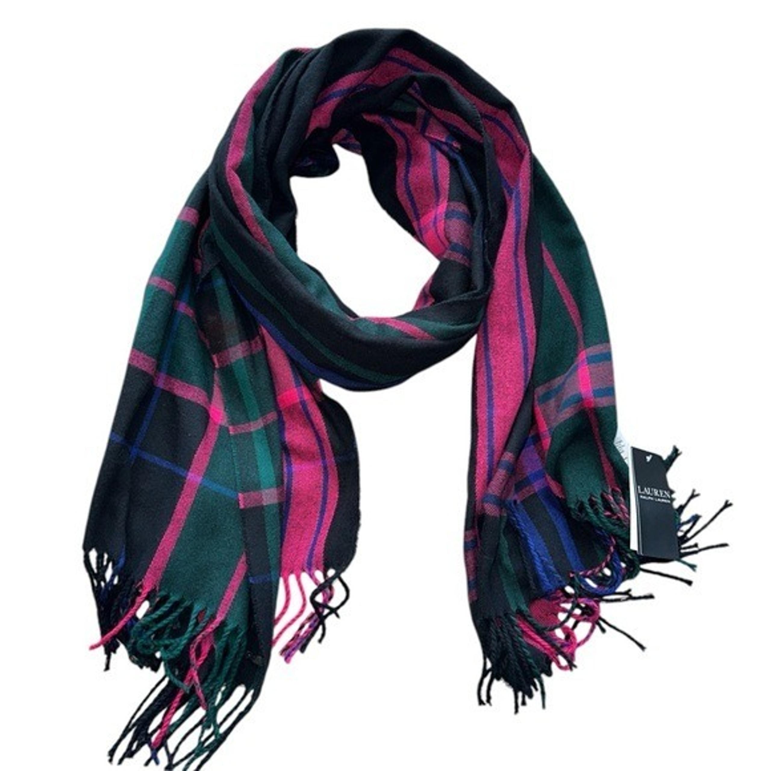 NWT Lauren Ralph Lauren Plaid Fringe Detail Scarf