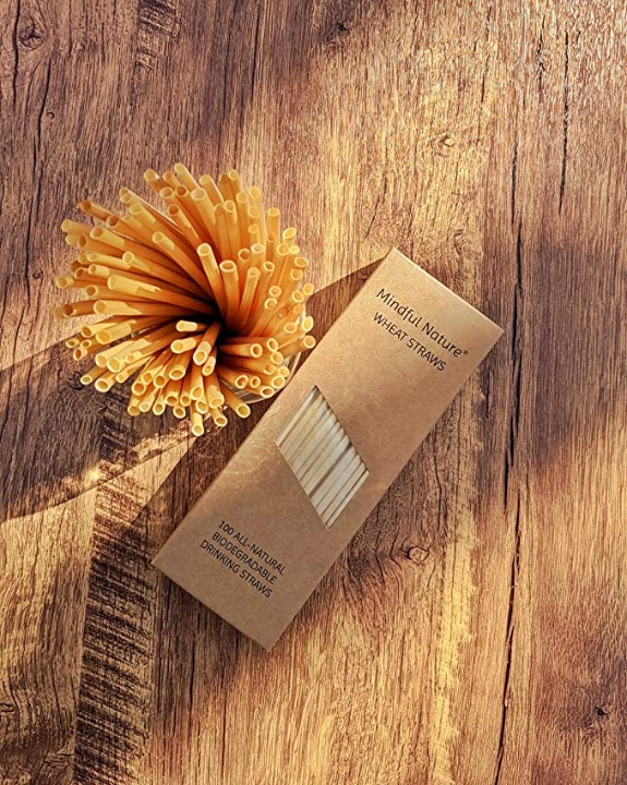 Mindful Nature Wheat Straws - 100 All-Natural Drinking Straws - Single use, Disp