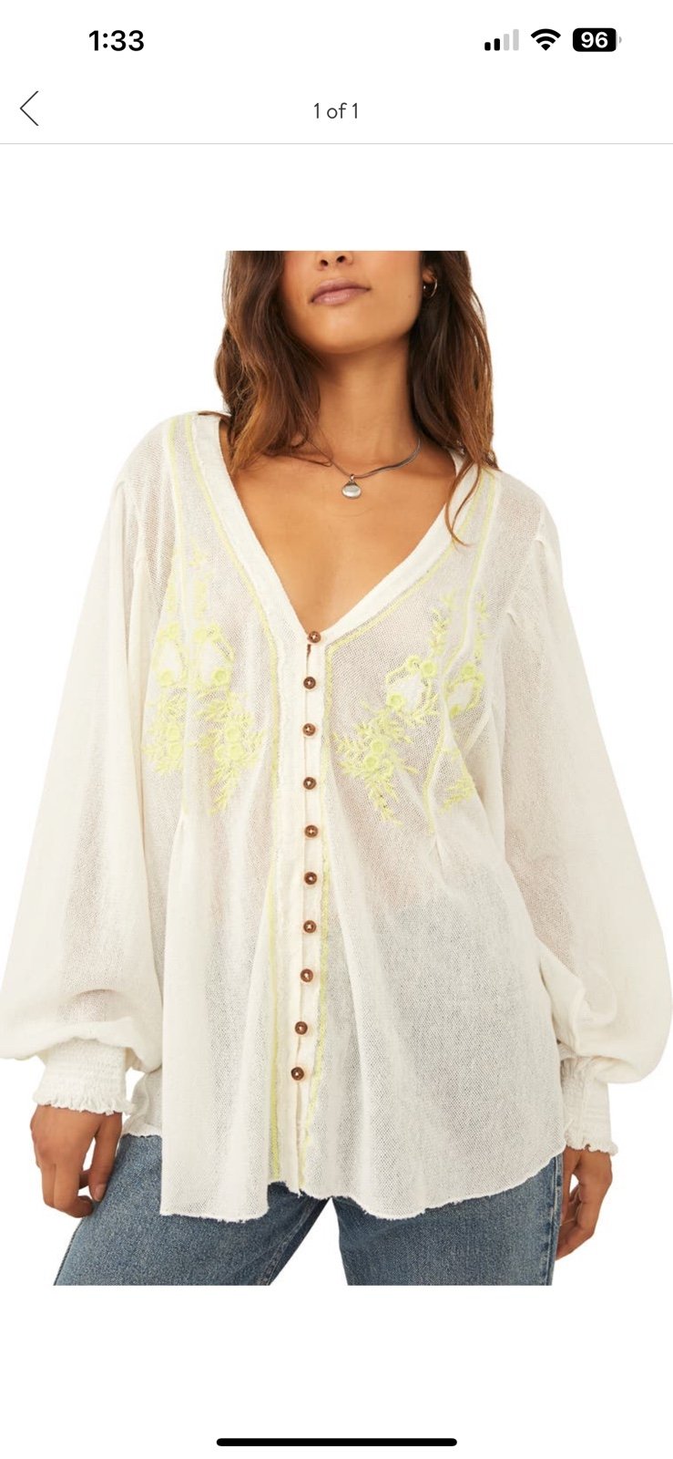 Free People - Margie Womens Mesh Embroidered Button-Down Top