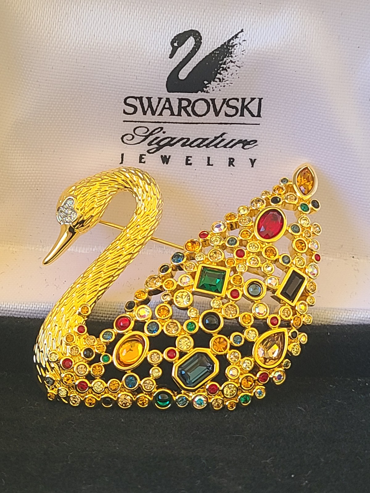 Estate Swarovski Crystal Swan Brooch Stamped Multi-Colored- Excellent Condition
