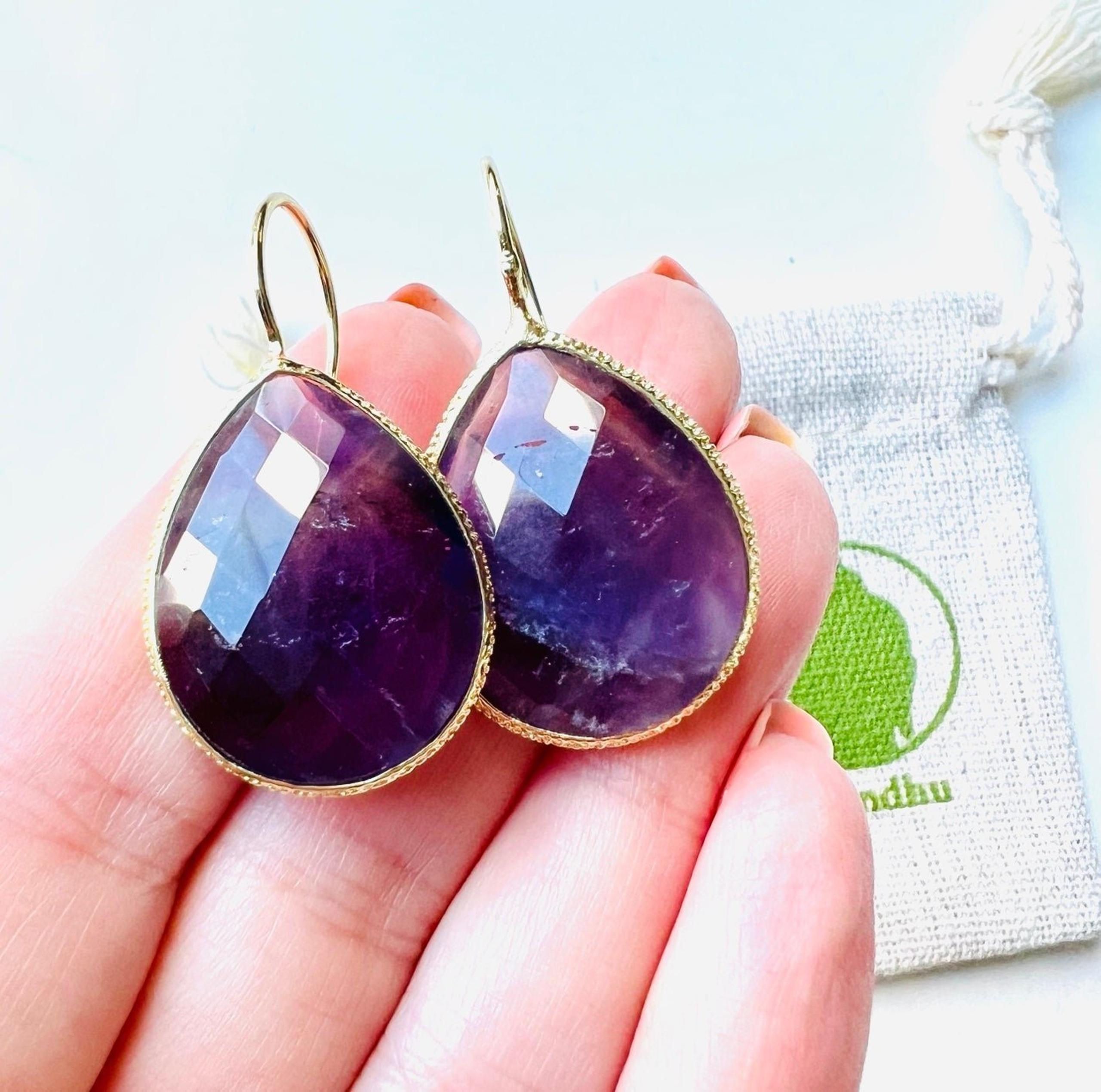 Amethyst Teardrop 14K Gold Earrings