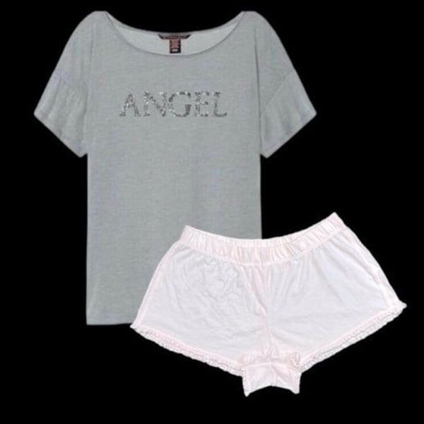 Victorias Secret Soft Cotton top Bling Sequin Angel & cotton shorts pajama set S