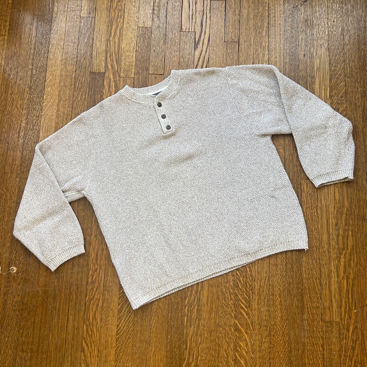 Oscar De La Renta Cream Cable Knit Crochet 3-Button Pullover Sweater - Men's XL