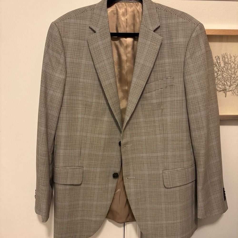 Peter Millar houndstooth double vented wool jacket brown tones, 40R PRISTINE