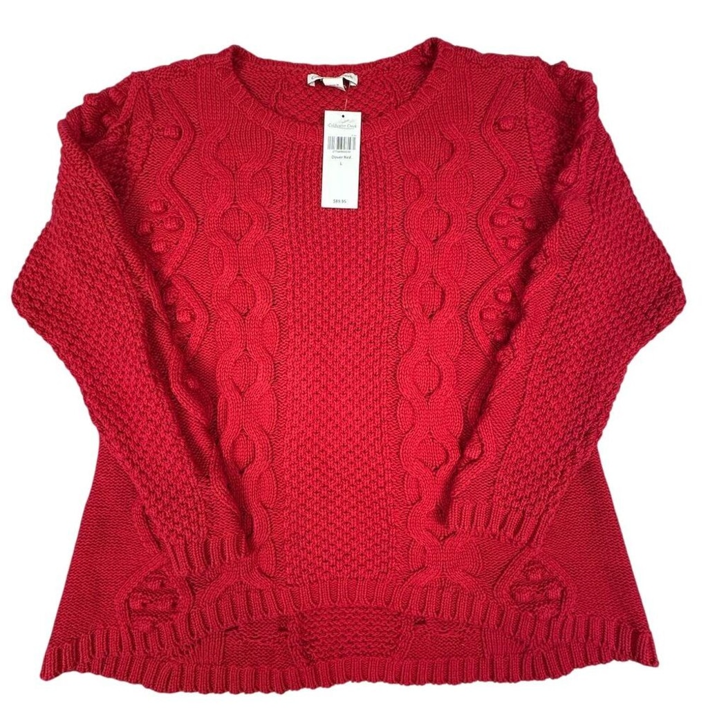 Coldwater Creek Women's L Cable Knit Pullover Sweater Red Long Sleeve NWT