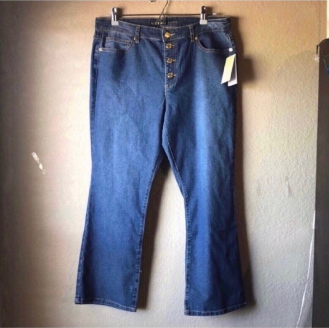 New Women’s Jeans Michael Kors Button Fly Bootcut Denim Blue Jeans Women’s Sz 14