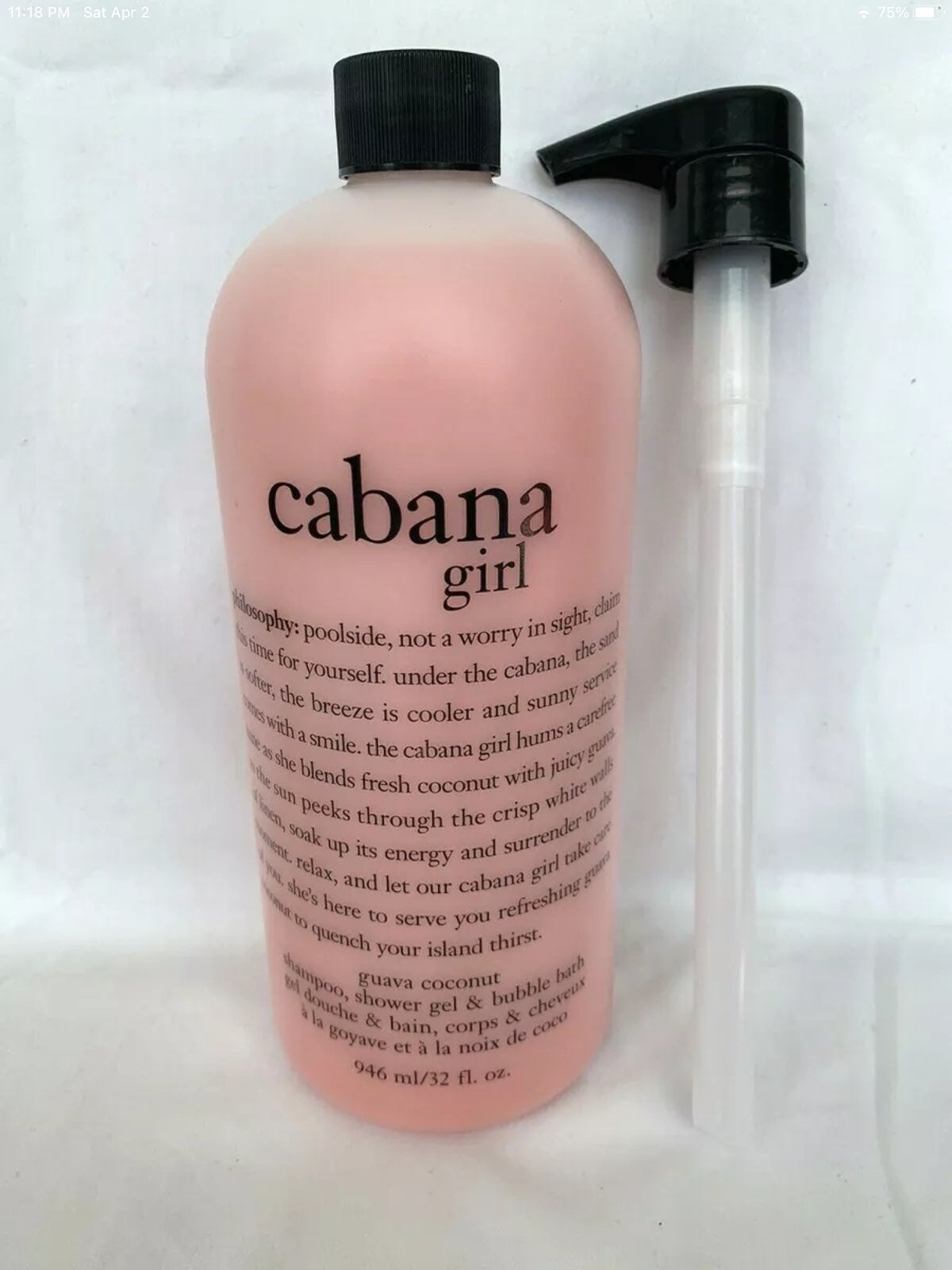 Philosophy Cabana Girl 32 oz Shower Gel Shampoo Bubble Bath-Guava Coconut +Pump.