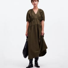 Madewell Puff-Sleeve Midi Dress in Poplin Size Medium