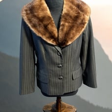 Vintage upcycled pin stripe classy blazer with mink collar sz 6P