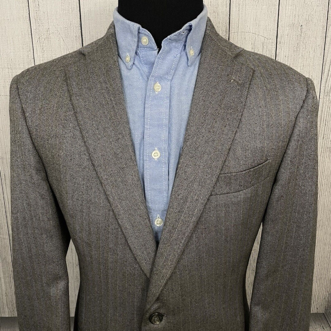 Hart Schaffner Marx 44L Gray Herringbone Loro Piana Cashmere 2-Button Sport Coat