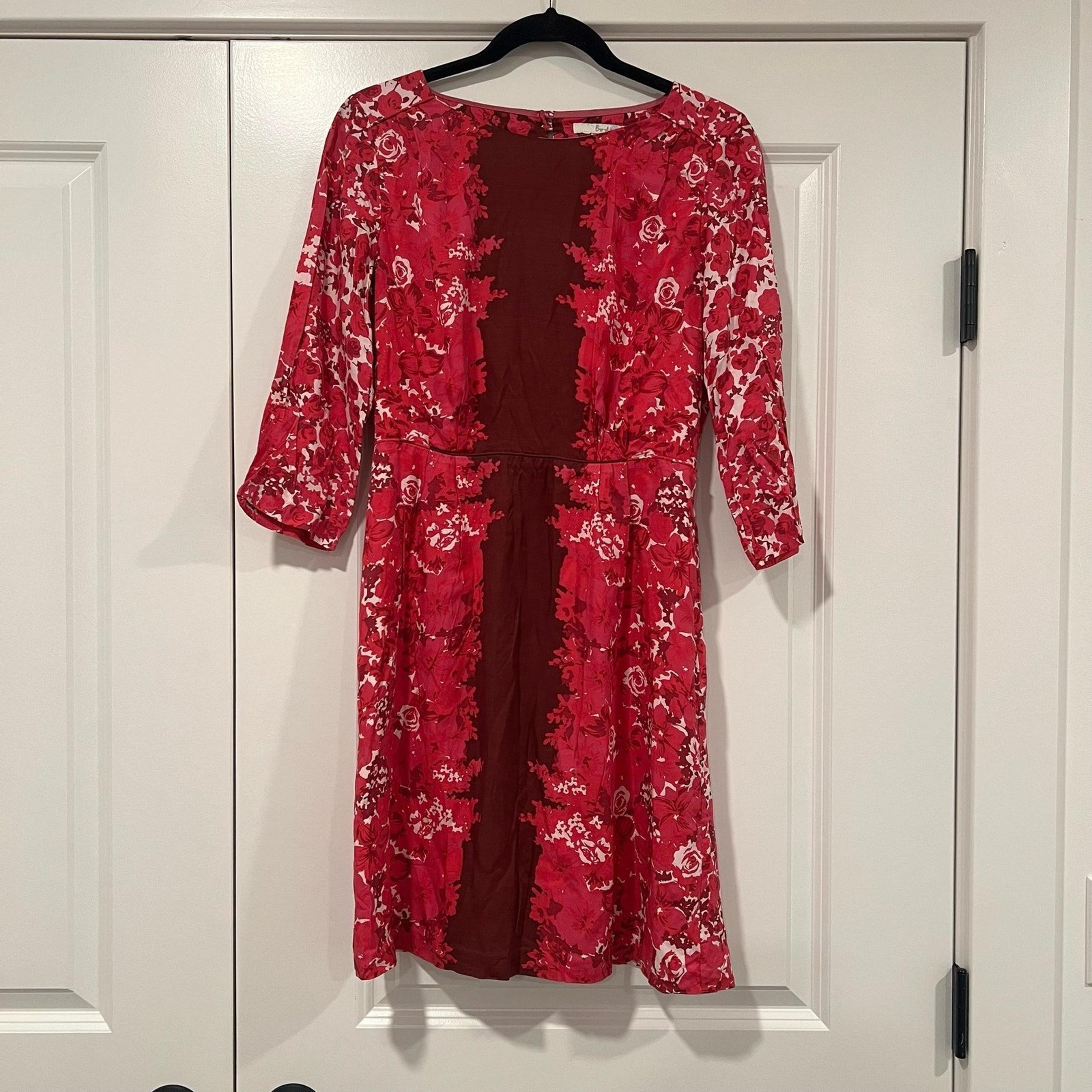 Boden Women's 3/4 Sleeve Silk Dress Pink with Roses Size 6 Regular
