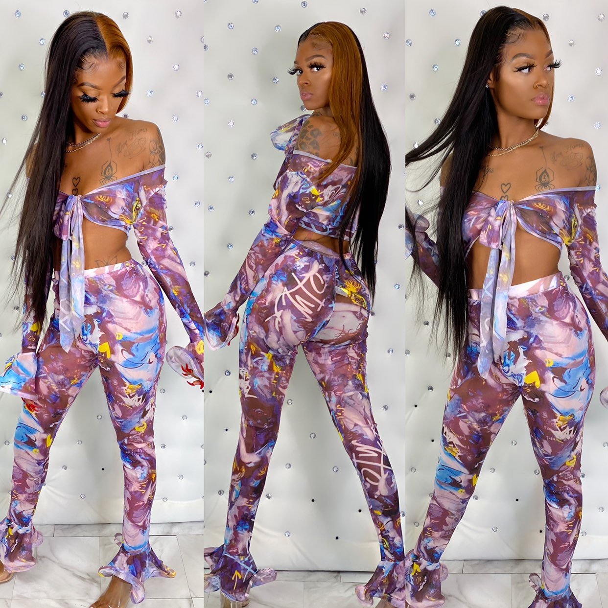 Lavendar floral two piece sizes medim la