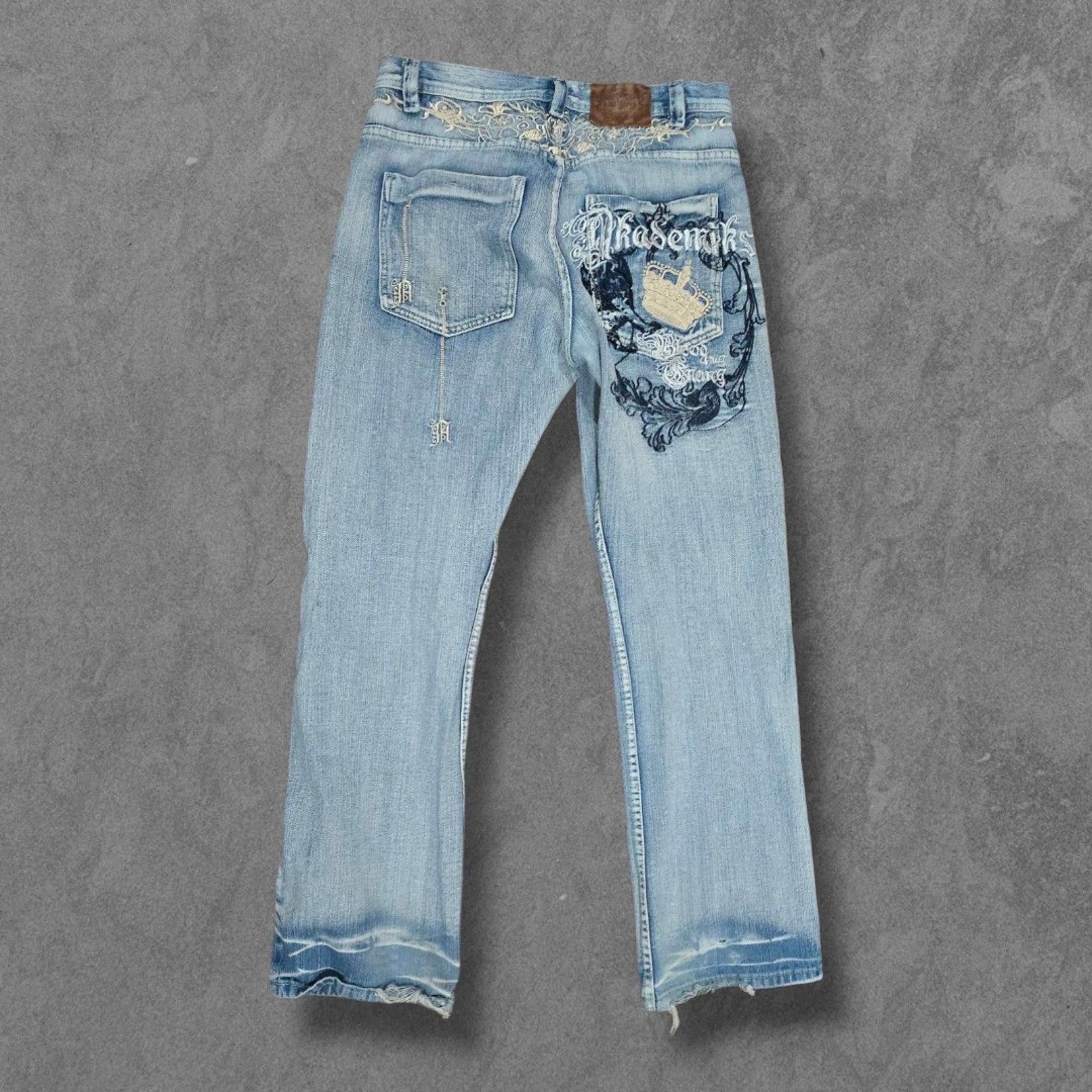 Embroidered Akademiks Jeans Mens Size 34x32 Baggy Loose Wide Leg Y2K  Streetwear