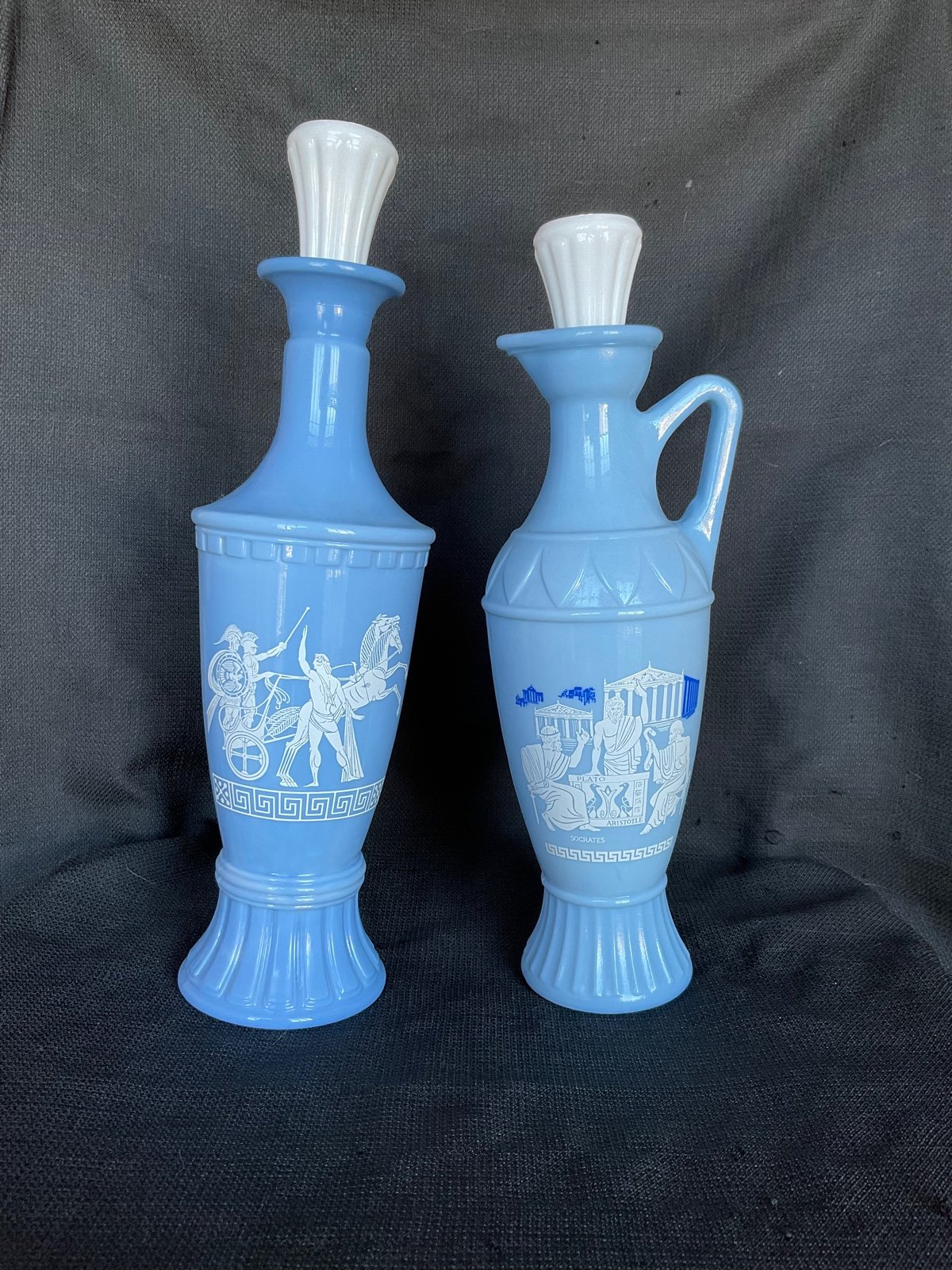 Vintage Jim Beam Grecian Decanters Pair Set