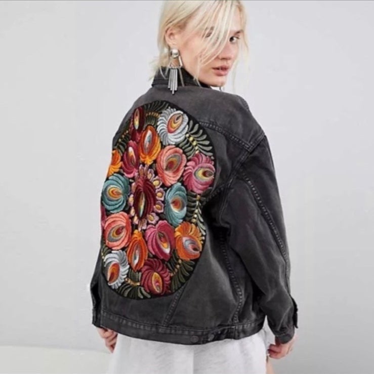 Melancholia Boho Floral Embroidered Denim Jacket