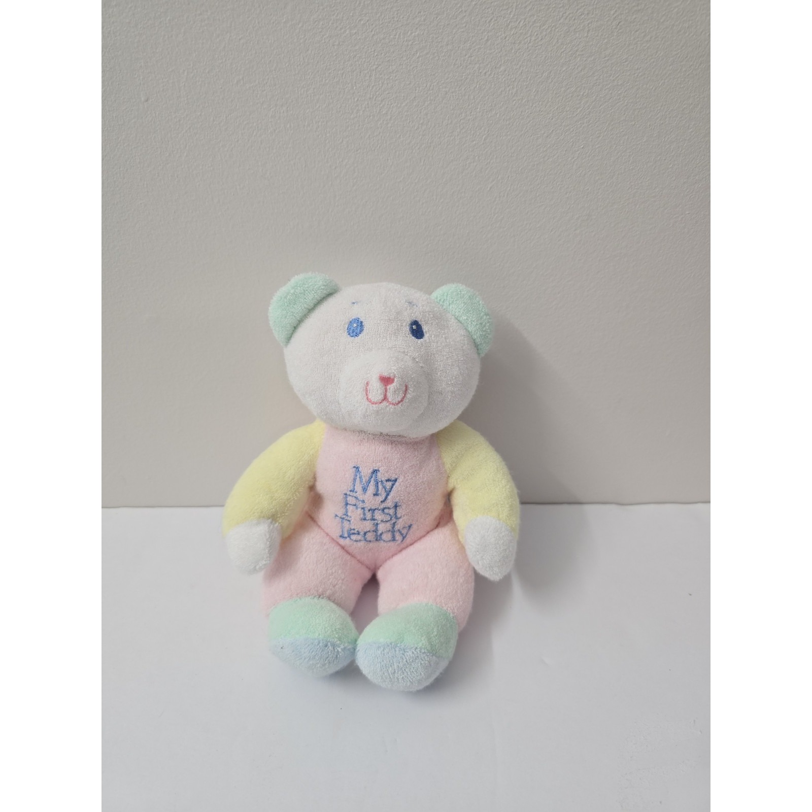 Vintage My First Teddy Bear Terry Cloth Pastel Stuffed Plush Rattle Dandee