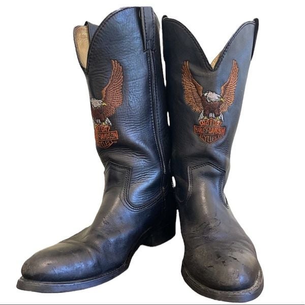 VINTAGE HARLEY DAVIDSON COWBOY RIDING BOOTS with hand stitched eagle logo