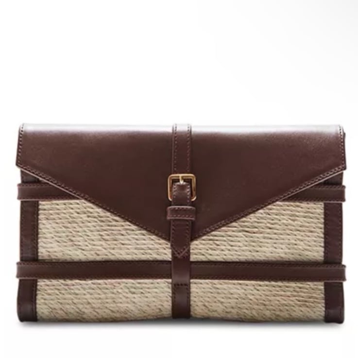 ALTUZARRA | NEW Watermill Rafia Envelope Clutch Bag Tan Palm Straw/Brown