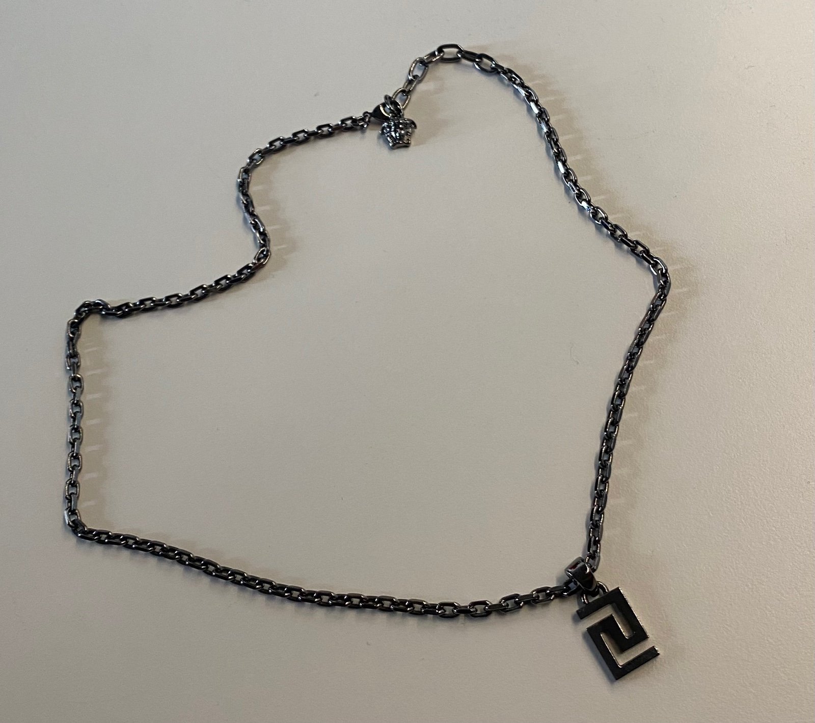 Versace Greca Pendant Gun Metal Chain