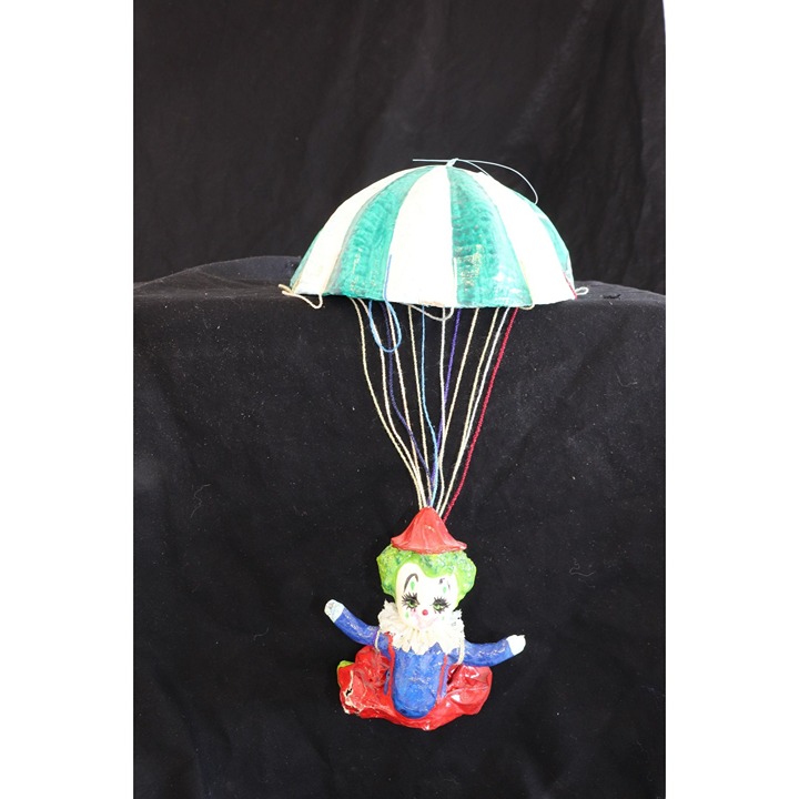 Vintage 1973 Paper Mache Clown With Parachute Tlaquepaque Mexico Lacquer