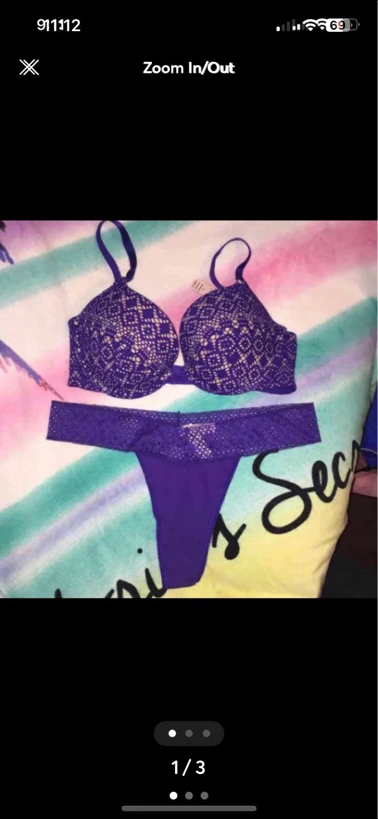 VS 34D Pushup Bra/L Thong Set