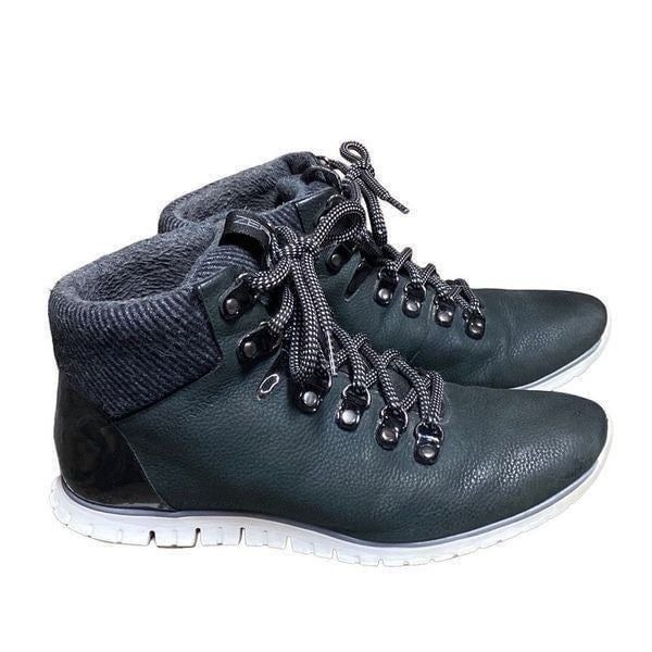 Cole Haan ZEROGRAND Retro Hiker Black Nubuck Leather Wool Waterproof Boots Size