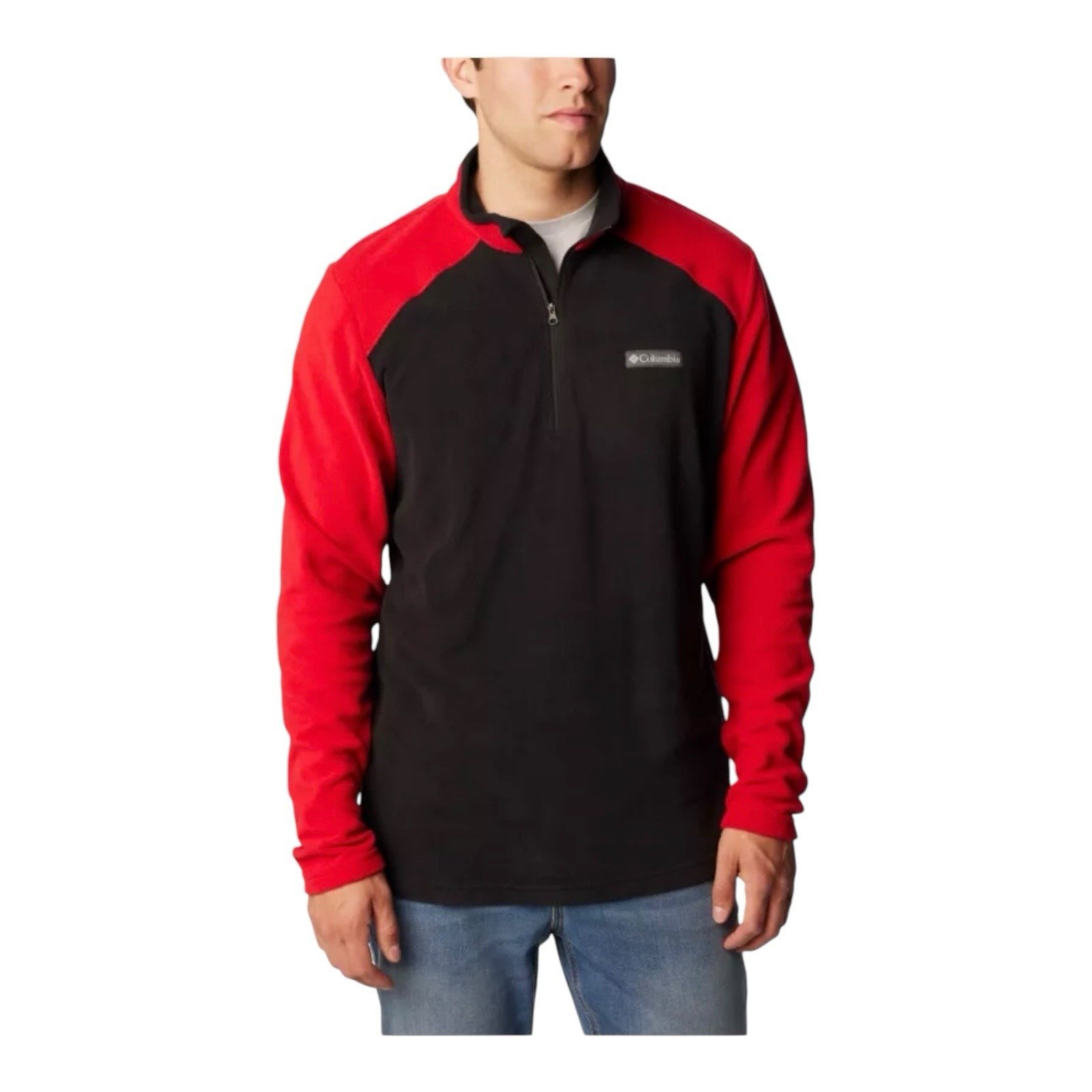 Columbia Men's Lake Aloha Half Zip Fleece Pullover Black Red Size Large