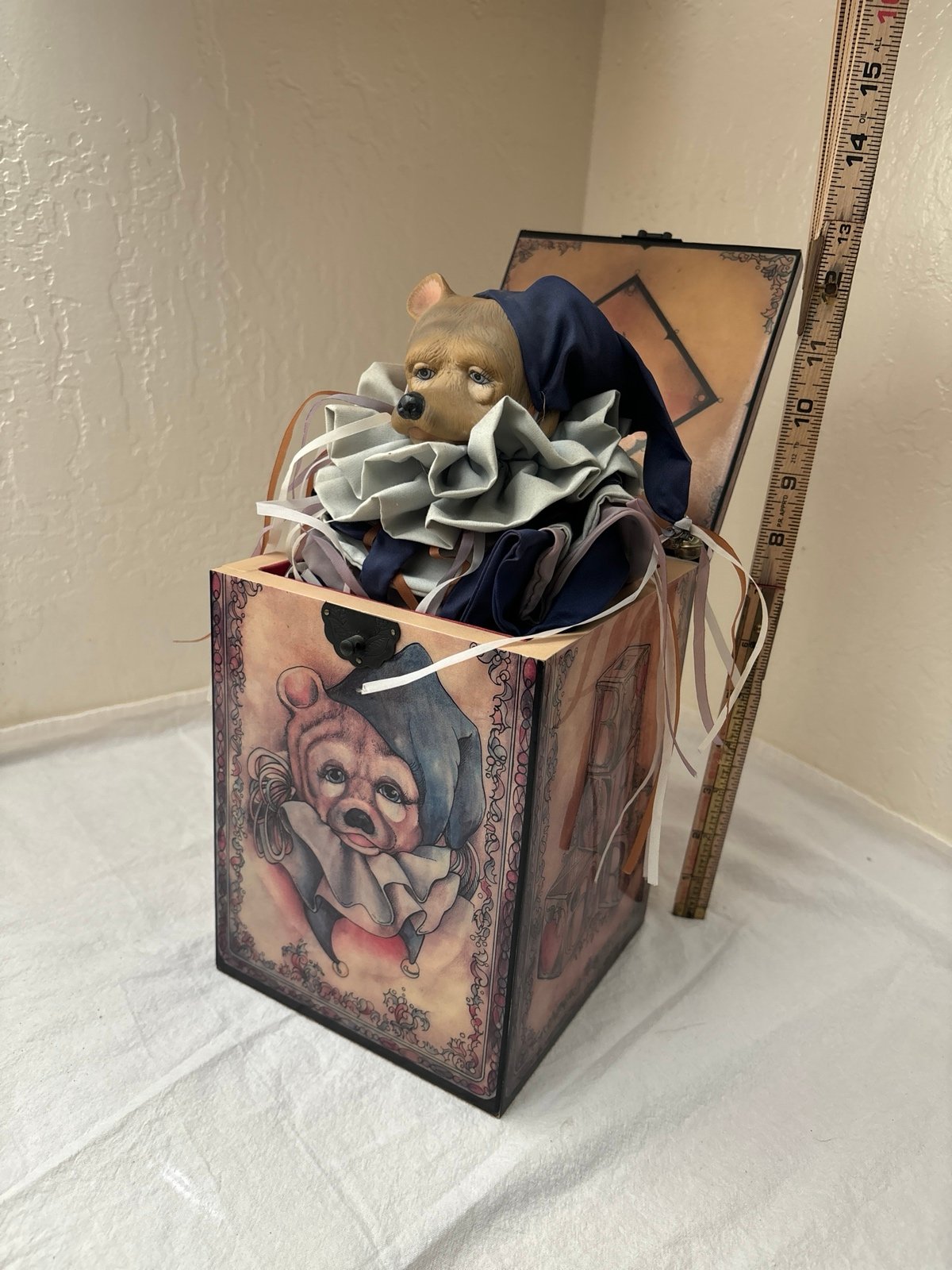 Faith Wick “Jingle Bear” jack-in-the-box. Reuge Swiss musical instrument