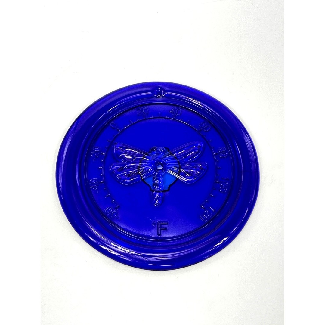 Cobalt Blue Glass Wall Thermometer Dragonfly 10 Garden Faren Temp-NO Mechanism