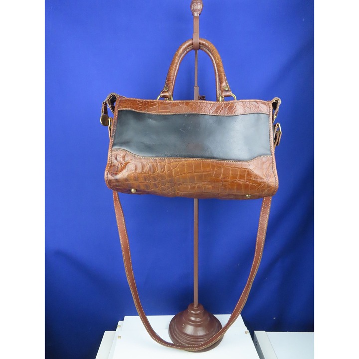 Brahmin black brown tuscan collection satchel handbag shoulderbag purse classic