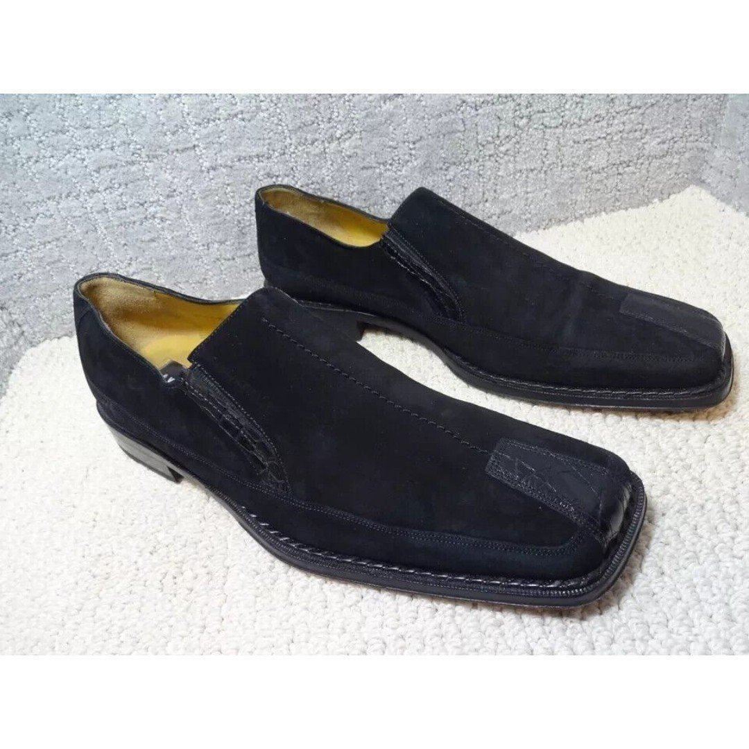 Avventura Mens Size 10M US Black Suede Leather Crocodile Loafers Patchwork Spain