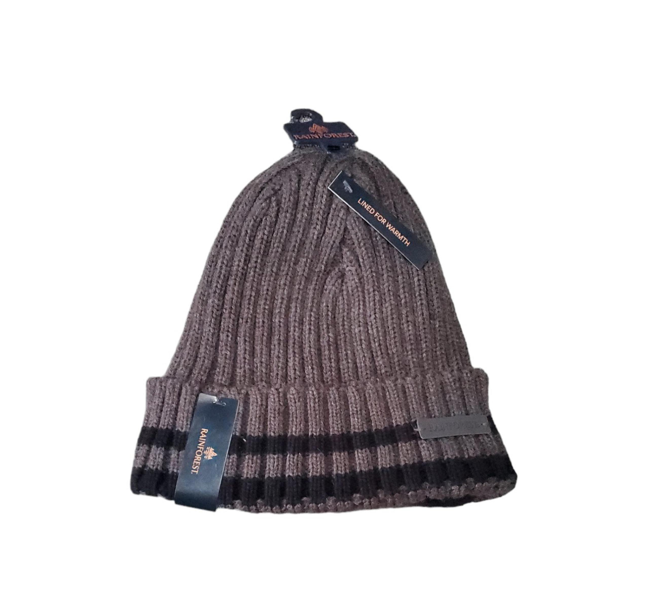 Men's Rainforest Winter Knit Fleece Lined Cuffed Beanie Hat Brown NWT