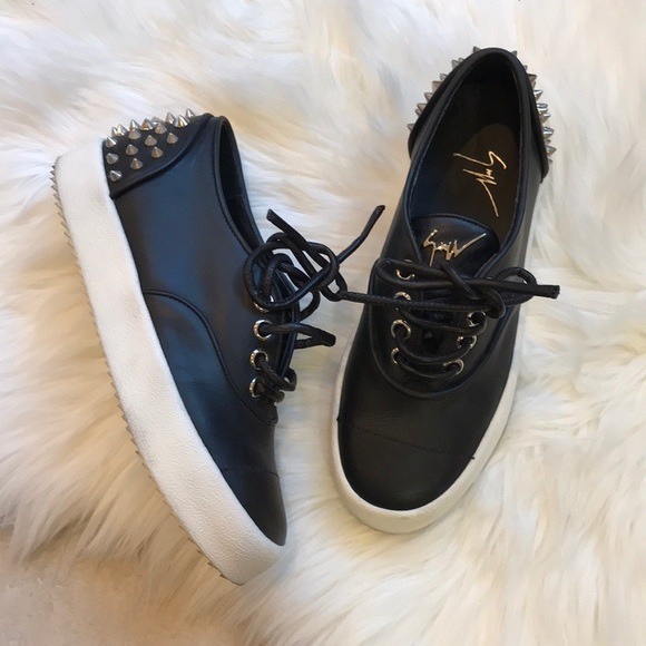Giuseppe Black Leather Studded Sneakers