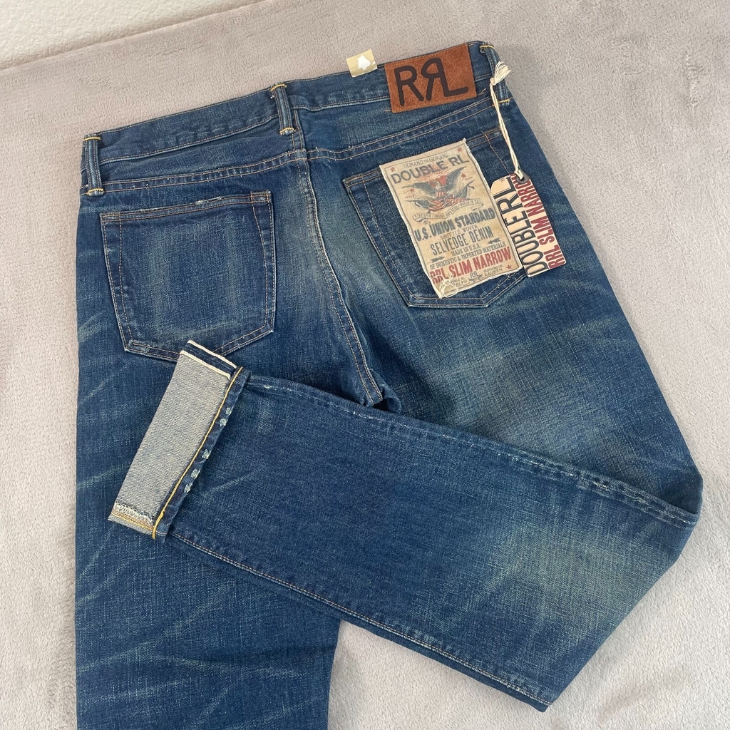 Double RL RRL Slim Narrow Selvedge Jeans Men 33x32 Blue GrandFalls Wash NWT 395