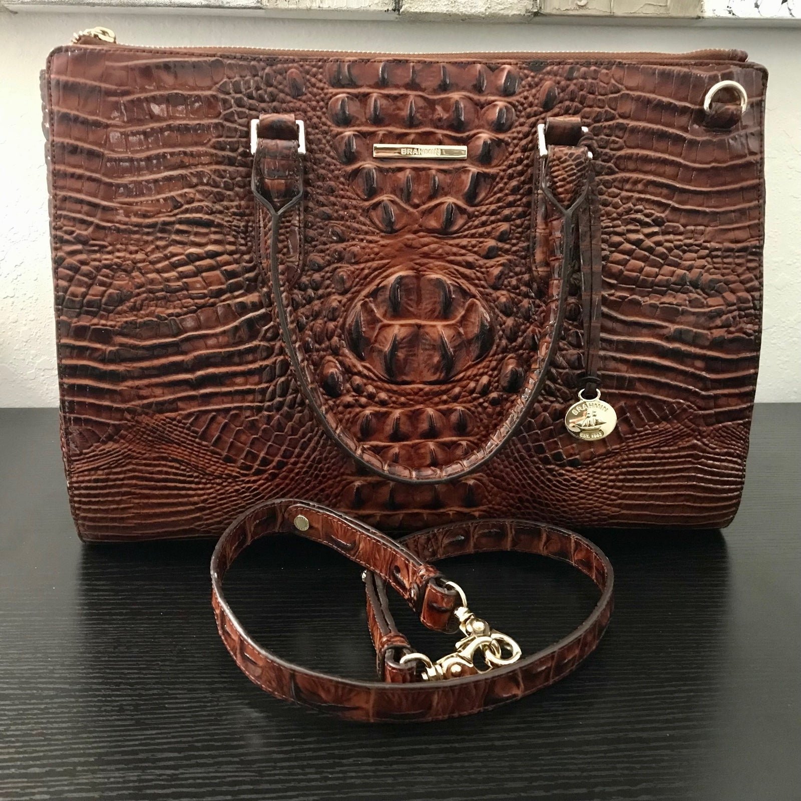 Brahmin PECAN MELBOURNE Blake Satchel Business or Travel Bag EXCELLENT